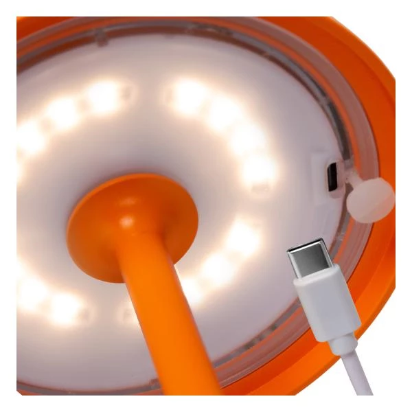Lucide JOY - Oplaadbare Tafellamp Buiten - Accu/Batterij - Ø 12 cm - LED Dimb. - 1x1,5W 3000K - IP54 - Oranje - detail 4